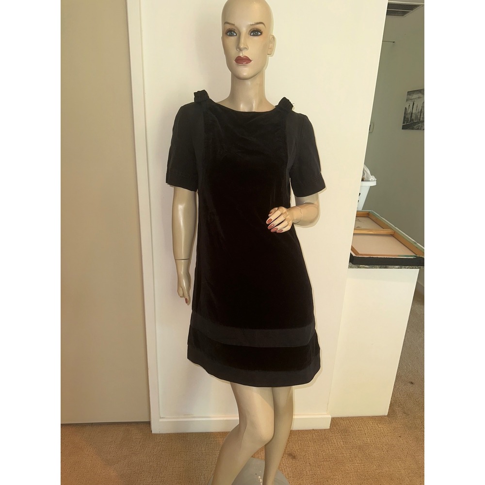 VTG Luella Bartley Black Silk Cotton Velvet Shift Dress Heart ZipperY2K 42 6
